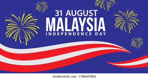 Vector illustration of 31 AUGUST HAPPY INDEPENDENCE DAY and Malaysia flag pattern with fire work.