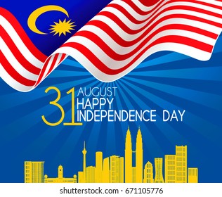 Vector illustration of 31 AUGUST HAPPY INDEPENDENCE DAY and Malaysia flag