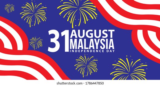Vector illustration of 31 AUGUST MALAYSIA INDEPENDENCE DAY and Malaysia flag pattern with fire work.