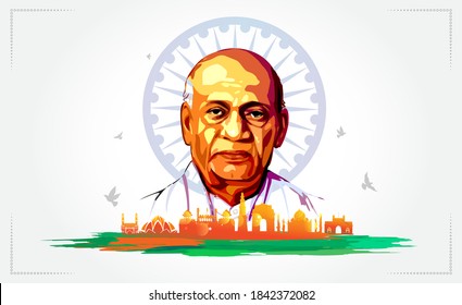 Vector Illustration Of 31st October National Unity Day Of India, Remembering Iron Man, Sardar Vallabhbhai Patel Jayanti, Monument, Tricolor Flag And Sardar Vallabhbhai Patel Statue In Gujarat