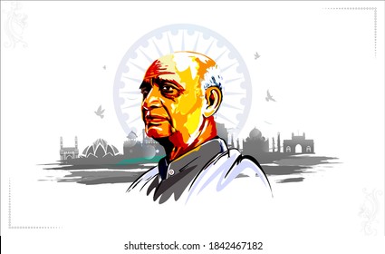 Vector illustration of 31st October national unity day of India, remembering iron man, Sardar Vallabhbhai Patel jayanti, monument, tricolor flag and Sardar Vallabhbhai Patel statue in Gujarat