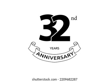 Vector illustration of 32nd Years Anniversary logo with black color on white background. Black and white anniversary logo celebration. Good design for invitation, banner, web, greeting card, etc.
