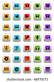 Vector illustration of 35 different  colorful musical icons