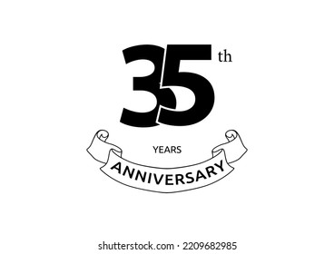 Vector illustration of 35th Years Anniversary logo with black color on white background. Black and white anniversary logo celebration. Good design for invitation, banner, web, greeting card, etc.

