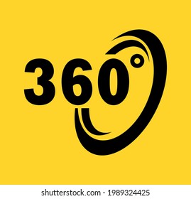 Vector illustration of 360 degree view icon on yellow background.