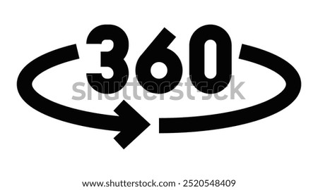 Vector illustration of a 360-degree view icon, symbolizing virtual tours, panoramic views, and interactive experiences. Editable stroke.