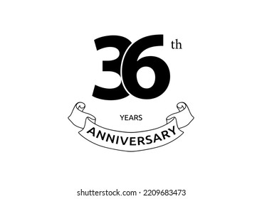 Vector illustration of 36th Years Anniversary logo with black color on white background. Black and white anniversary logo celebration. Good design for invitation, banner, web, greeting card, etc.
