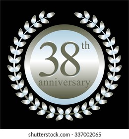 Vector illustration of 38 th anniversary. Silver laurel wreath on a black background