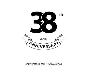 Ilustración vectorial del logo del Aniversario del 38 con color negro sobre fondo blanco. Celebración del logo del aniversario en blanco y negro. Buen diseño para invitación, banner, web, tarjeta de felicitación, etc.
