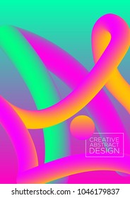 Vector illustration of 3d abstract in bright pink and green colors, imitation of liquid fluid color shapes. Neon gradient blend 3D effect for cover design.