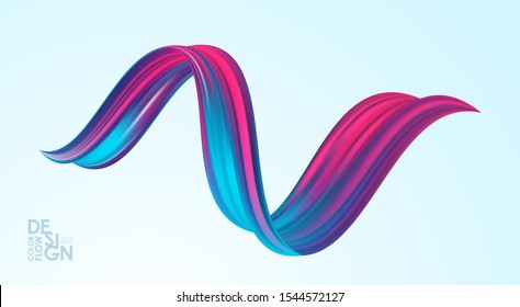 Vector illustration: 3d abstract twisted colorful flow liquid shape. Acrylic paint sroke. Modern design