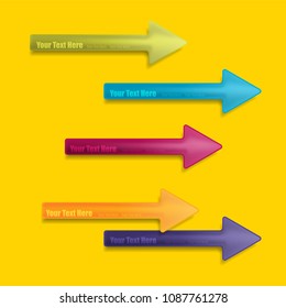 Vector illustration of 3d arrow buttons with shadow on yellow background.