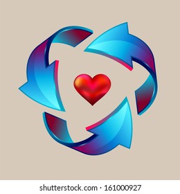 Ilustración vectorial de la flecha 3d con el corazón