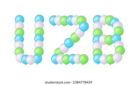 Vector illustration 3d ballons text uzb