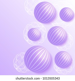 Vector illustration of 3d balls on violet background. Abstract design.