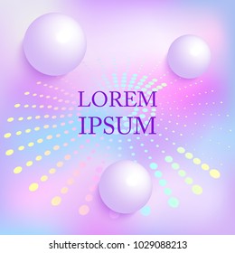 Vector illustration of 3d balls on holographic background. Abstract design.