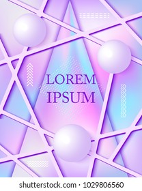 Vector illustration of 3d balls on holographic background. Abstract design.