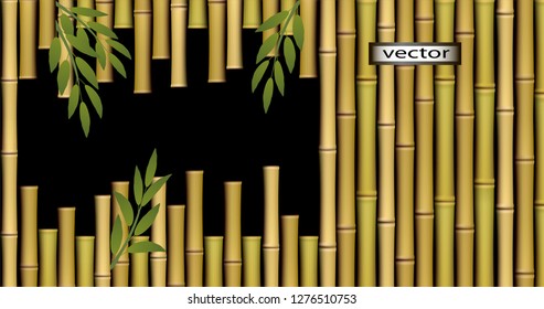 Vector illustration of 3D bamboo background with green fresh leaves template for ad banner text