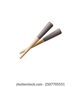 Vector illustration of 3d bamboo chopsticks half painted black on a white background. An icon of traditional Asian tableware for restaurant or home use.