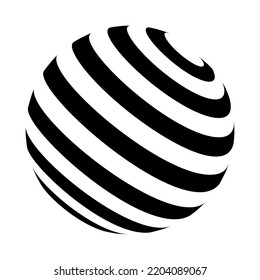Vector illustration of 3d black globe spiral on a white background. Isometric op art sphere spiral.