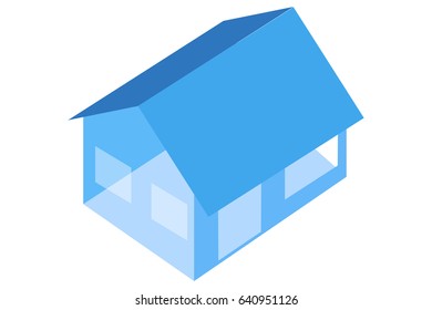 Vector illustration 3d blue house on white background