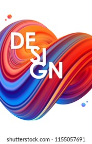 Vector illustration: 3D Blue and red colored abstract twisted fluide shape on white background. Trendy poster design