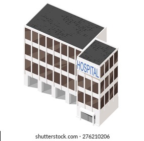 Vector illustration of 3d building. Isometric view of multi-storey building. Can be used as icon of hospital, hotel, mall, business center, factory or dwelling house for games and mobile apps. 