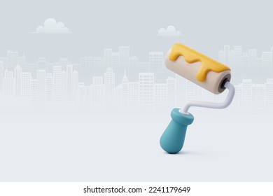 Vector Illustration of 3D Cartoon Paint Roller icon isolated. Education Concept. Eps 10 Vector. - Shutterstock ID 2241179649
