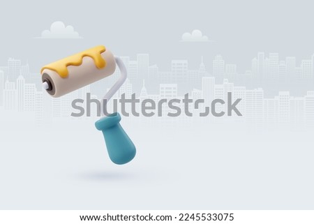 Vector Illustration of 3D Cartoon Paint Roller icon isolated. Education Concept. Eps 10 Vector.