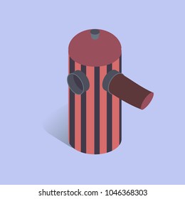 Vector illustration with 3D coffee CAFETIERE FRENCH PRESS. Coffee maker in isometric flat style on blue background