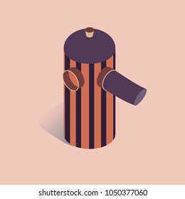 Vector illustration with 3D coffee CAFETIERE FRENCH PRESS. Coffee maker in isometric flat style on pink background