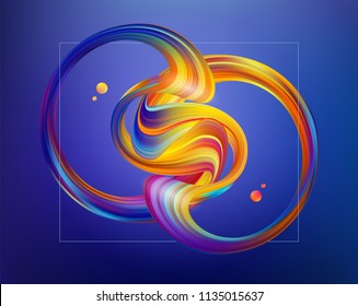 Vector illustration: 3d Colorful Abstract twisted shape of fluid or brush sroke paint. Modern design