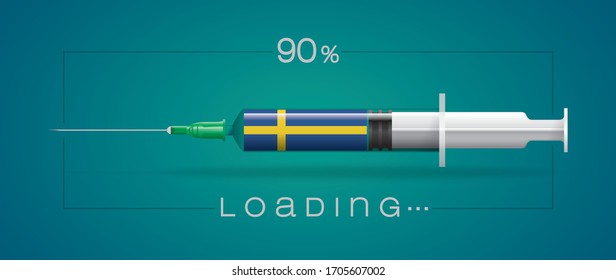 Vector illustration with 3D corona vaccine, loading, country flag concept.