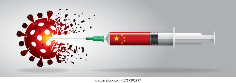 Vector illustration with 3D corona vaccine, country flag concept.