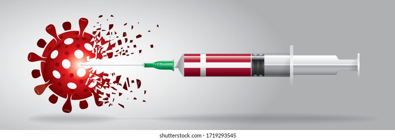 Ilustración vectorial con vacuna de corona 3D, concepto de bandera del país.