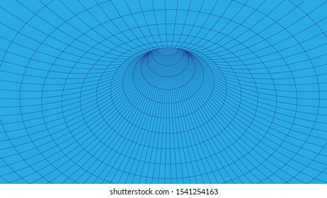 Vector illustration. 3D corridor mesh. Frame tunnel.