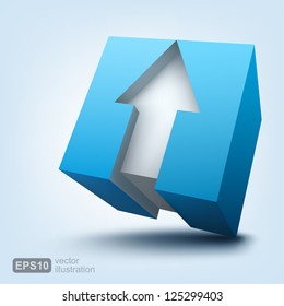 Vector illustration of 3d cube with arrow, logo design