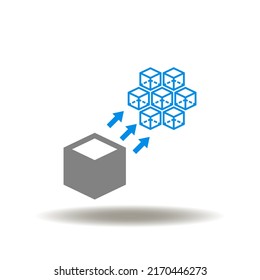 Vector Illustration Of 3d Cube Directional Arrows To 3d Cubes Structure Flowchart. Icon Of Microservice Architecture. Symbol Of Micro Services Architecture Application.