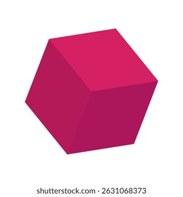 Vector illustration of 3d cube in pink tones isolated on transparent background.