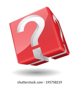 Vector Illustration of 3D cube with question mark symbol.