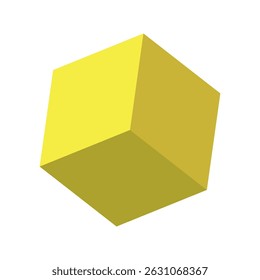 Vector illustration of 3d cube in yellow tones isolated on transparent background.