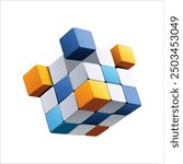 Vector illustration of 3d cubes On white background. Abstract 3d illustration of cube assembling from blocks.
