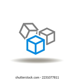 Vector illustration of 3d cubes. Symbol of sugar. Icon of blockchain. Sign of graphic design, drawing. 