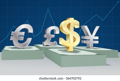 vector illustration 3D currency Sign on banknote with graph background