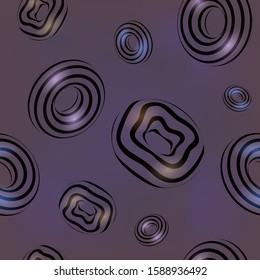 Vector illustration. 3d decorative rings with metal effect. Abstract seamless background.