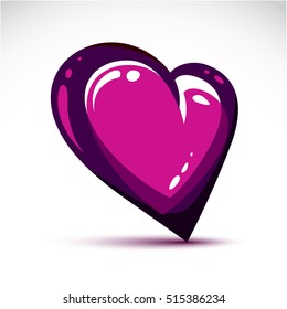 Vector illustration of 3d elegant purple love heart isolated. Valentine Day theme artistic graphic design element.  Glamorous romantic heart shape. 
