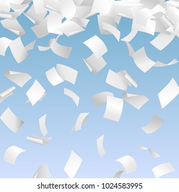 Vector illustration of 3d falling white papers - paperwork, documents, advertisement, bureaucracy concept