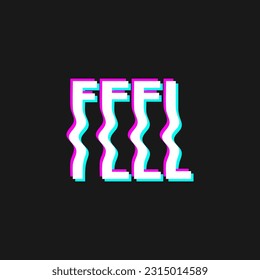 Vector illustration with 3d glitch effect, lettering FEEL. Groovy wavy lettering in trendy psychedelic y2k, 90s, 00s rave style, nostalgia, crazy print.