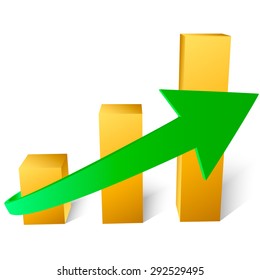 Vector illustration of 3d gold graph with arrow