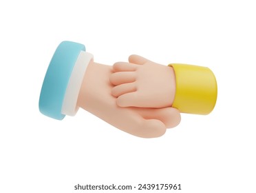 Vector illustration of 3D hands of an adult and a child holding together. It depicts the mother-daughter and father-son bond, emphasizing family unity and parental responsibilities.